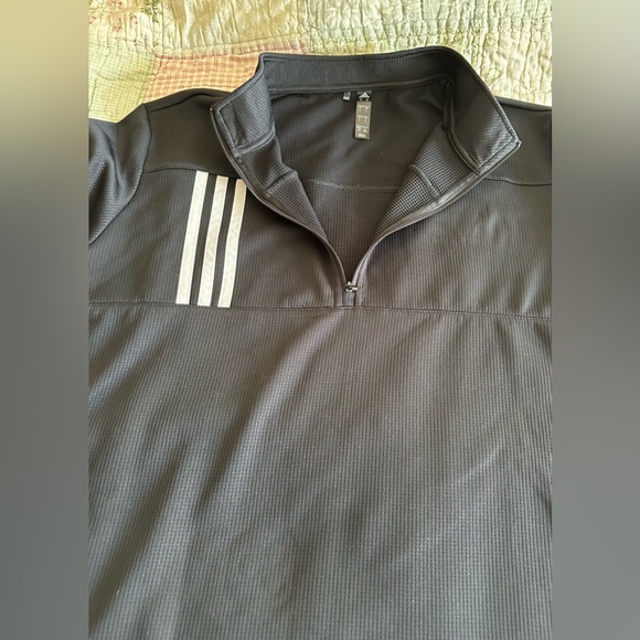 Adidas Black and White Three Stripes Double Knit Quarter Zip Pullover - Picture 7 of 11